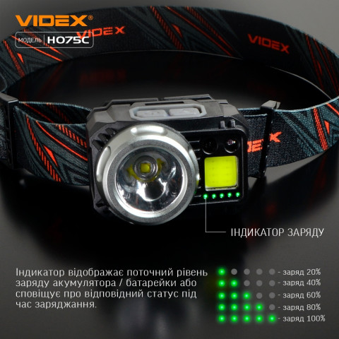 Налобний світлодіодний ліхтарик VIDEX VLF-H075C 550Lm 5000K