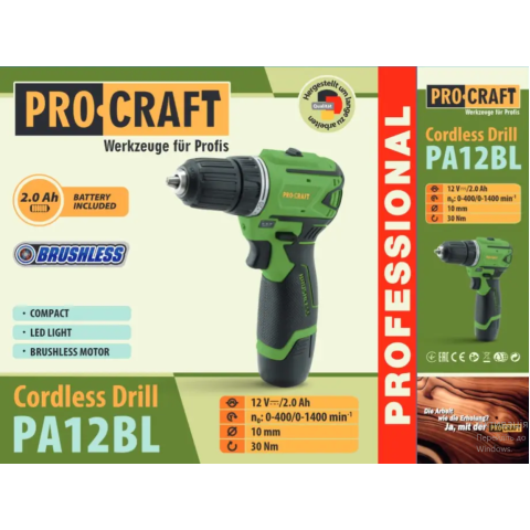 Шуруповерт акумуляторний Procraft PA12BL (с 1 акб и зу)