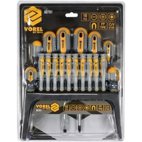 Набір викруток 18 шт SL,PH, torx, cr-V 18 шт Vorel 60781